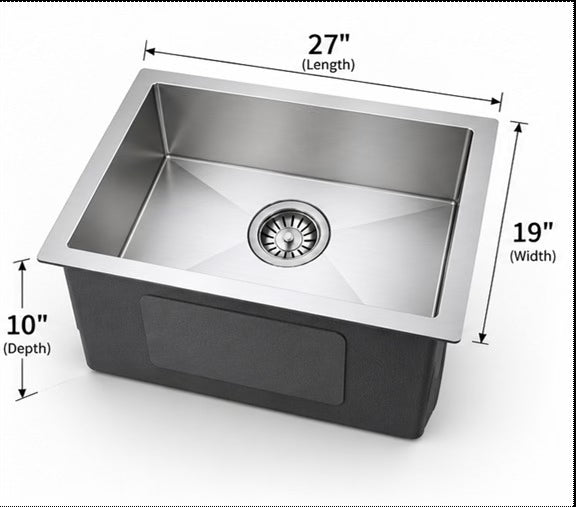 27 × 19 Inch Handmade Stainless Steel Kitchen Sink