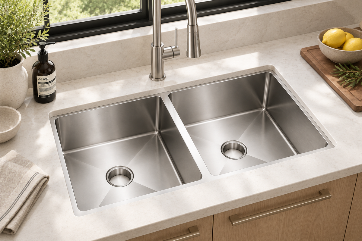 32 × 19 Inch Handmade Double Bowl Stainless Steel Kitchen Sink